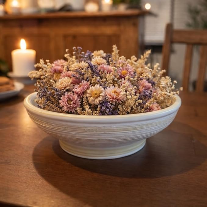 9 Inch Decorative Bowl, Embossed Textured Ceramic Centerpiece Bowl for Tabletop, Floral Fruit Display, Kitchen & Dining Serving Bowl, Farmhouse, Bohemian Home Deco
