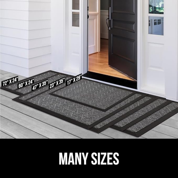 GORILLA GRIP 100% Waterproof All-Season WeatherMax Doormat, 47x35, US Designed Natural Rubber, Stain and Fade Resistant, Low Profile Indoor Outdoor Door Mats, Easy Clean Patio Mat, Espresso Home Paw