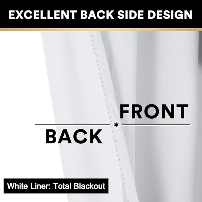 PrinceDeco Blackout Curtains 90 Inches Long 2 Panels Set for Bedroom Living Room Thermal Insulated Textured Curtains with White Liner Grommet Window Curtains,W52 x L90, Pure White