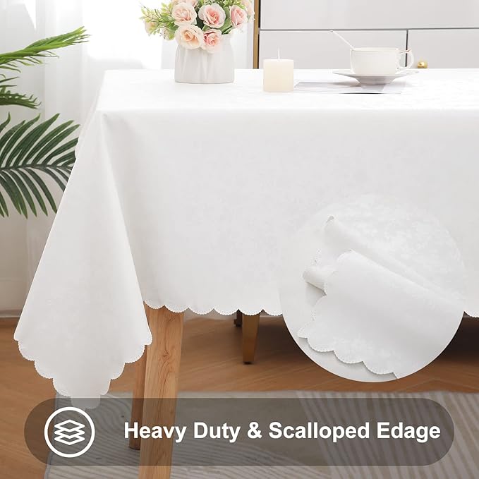 Smiry Rectangle Table Cloth, Waterproof Heavy Duty Vinyl Tablecloths, Wipeable Washable Table Cover for Kitchen and Dining Room (White, 60" X 126")