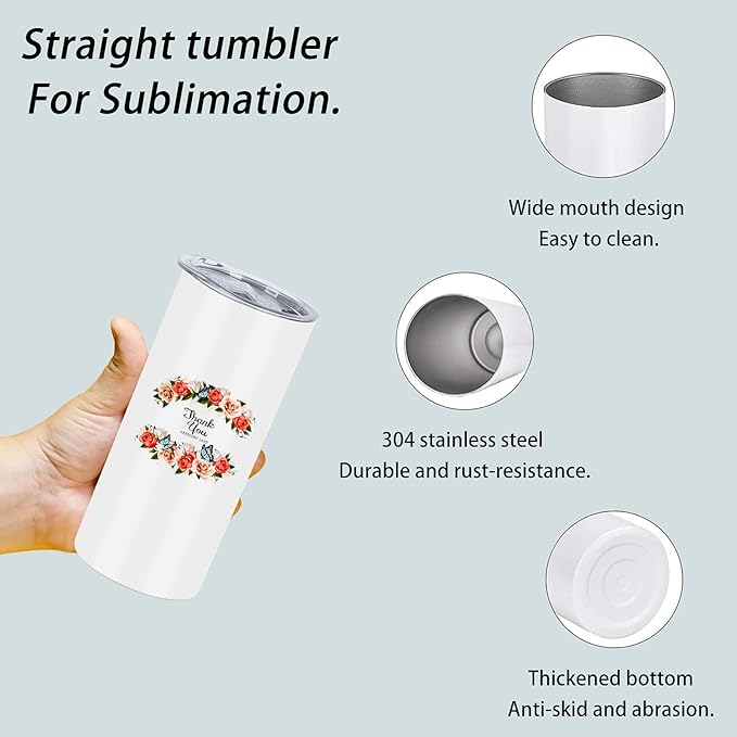 15 Oz Sublimation Tumblers Blank (8 Pack), Skinny Straight Kids Sublimation Tumblers Bulk, Individually Gift Boxed,