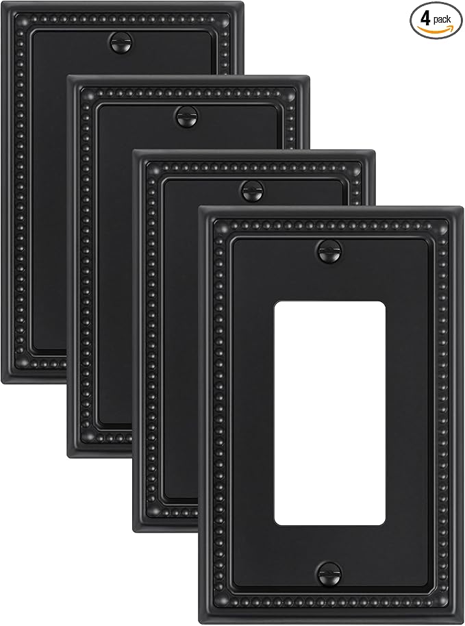 4-Pack Decorator Outlet Cover Plate, Pearls Decorative Switch Plates and Outlet Covers, Black Metal Wall Plates for Electrical Outlets, Receptacle, GFCI Outlet, Dimmer Switch