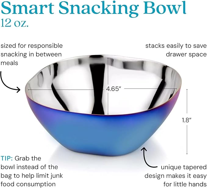 Ahimsa Stainless Steel Bowls for Kids, Durable Pediatrician Designed Toddler Snack Bowl, Premium Non Toxic Metal, Easy to Clean & Dishwasher Safe, Set of 4 Blue
