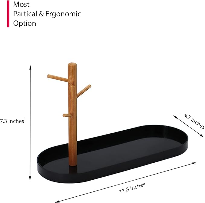 Shinpuru Key Tray & Key Bowl, Jewelry Tray with Wood 3-Tier Hanging Organizer - Multi-Functional Entryway Tray, Perfect for Key Bowl, Ring Holder, Jewelry Dish Organize (Black Oval)
