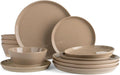Famiware Saturn Dinnerware Sets for 4, 12 Pieces Stoneware Plates and Bowls Dish Set - Chip and Scratch Resistant, Microwave and Dishwasher Safe Tableware, Cinnamon Brown