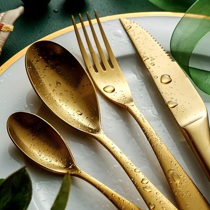 48 Piece Gold Silverware Set for 12,Modern Unique 18/10 Stainless Steel Flatware Cutlery Set, Eating Tableware Set,Vintage Luxury Style Cutlery Set for Home Restaurant Wedding Party