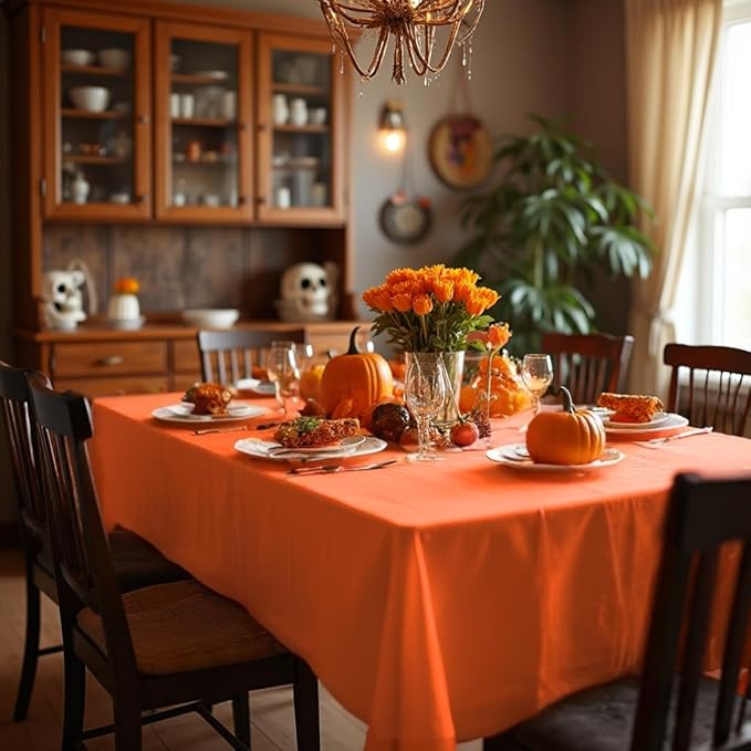 sancua Square Tablecloth - 54 x 54 Inch - Stain and Wrinkle Resistant Washable Polyester Table Cloth, Decorative Fabric Table Cover for Dining Tables, Buffet Parties and Camping, Orange