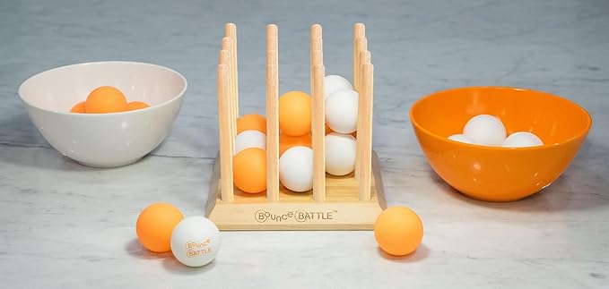 Bounce Battle™ Wood Edition – Family & Party Game for Kids, Teens & Adults – Fast-Paced Skill and Strategy Tabletop Game – Includes 27 Balls & Wooden Cube – Game of The Year Award Winner