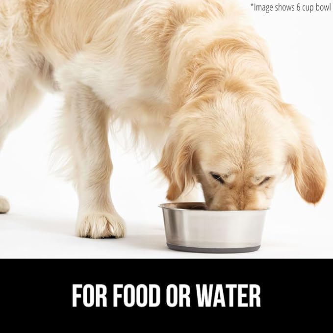 GORILLA GRIP Dog Bowl, Holds 8 Cups (64 fl oz), Heavy Duty Metal Food and Water Bowl for Feeding Dogs and Cats, Easy Clean, Dishwasher Safe, Rust Resistant Stainless Steel, BPA Free Rubber Base, Gray