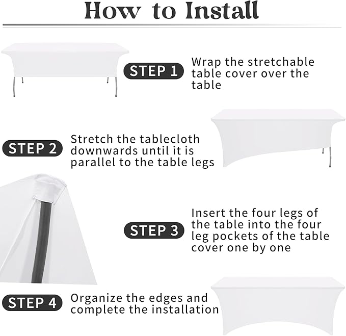 HAISIWLKJ 3 Pack Table Cloth 6ft White Tablecloths for Rectangle Folding Table Spandex Fitted Stretch Cover Wrinkle Resistant Washable for Party, Wedding, Banquet, Festival