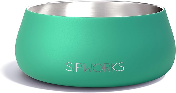 Sipworks Stainless Steel Dog Bowl – 32oz Weighted Metal Food and Water Bowls for Dogs and Cats with Non-Slip Base - Pet Bowls for All Breeds Sizes for Travel & Outdoor Play| Jade