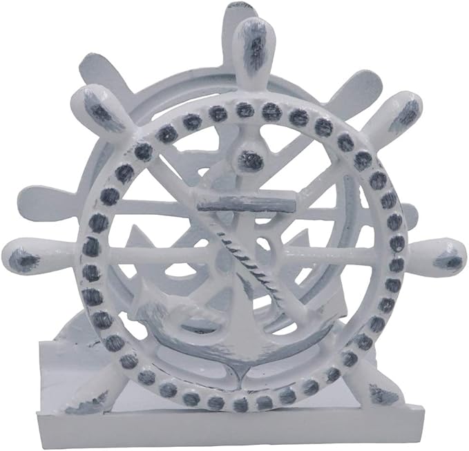 THDC Nautical Napkin Holder, Lunch, Dinner, Nautical Collection Napkin Holder, Made of Metal (Anchor Distressed White)