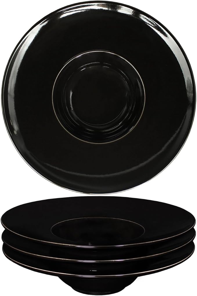 Ceramics Rimmed Soup Bowls 8.5 oz, Black 10.4 inch Exquisite small soup plate Set of 4, Pasta plates With Rim is the best choice for hotels, kitchens, fine restaurants and gourmets