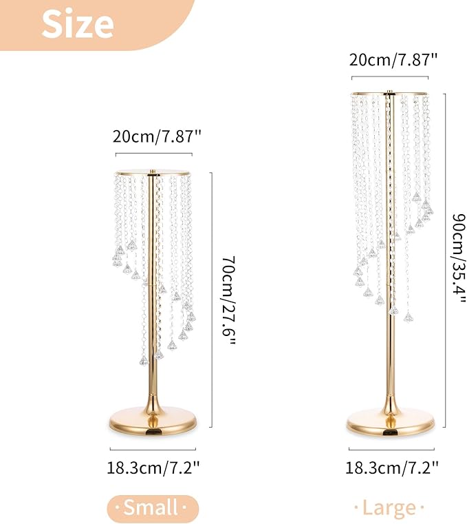 Nuptio Wedding Centerpieces Gold Vases: 10 Pcs 27.6in Tall Crystal Flower Vase Metal Flowers Stand for Party Tables Decorations - Elegant Bulk Weddings Decoration Table Chandelier Centerpiece Stands