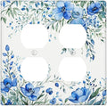 Light Switch Cover Blue Watercolor Flowers Retro Floral Leaves 2 Gang Decorative SwitchPlates Double Duplex Wall Plates Switch Plates and Outlet Covers for Bathroom Bedroom Decor