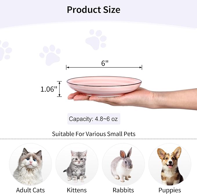 Selamica Ceramic Cat Bowls, 6 Inch Cat Food Bowl Whisker Friendly, Shallow Wide Kitten Plates for Food and Water, Set of 4, Gradient Colors