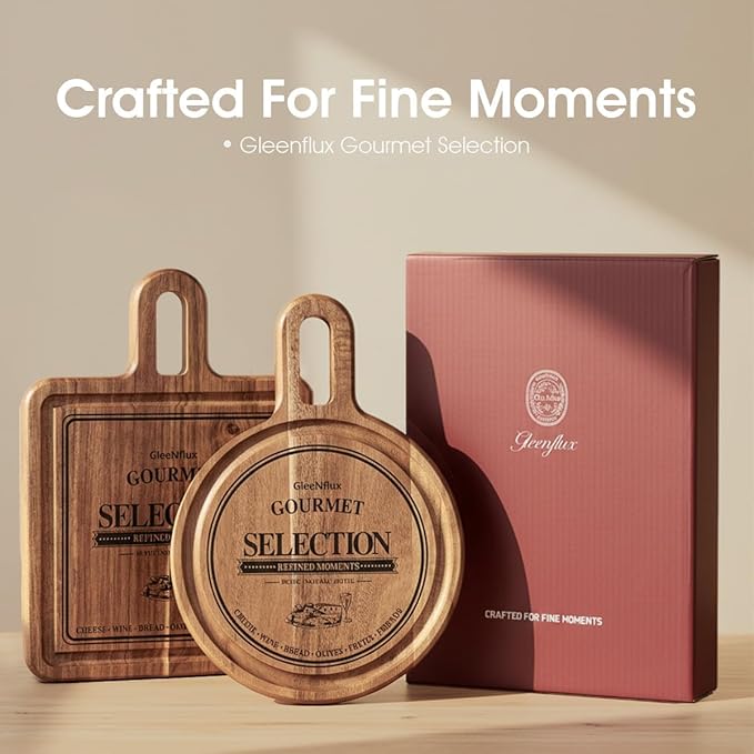 Acacia Wood Charcuterie & Cheese Board Set, 2-Piece Mini Serving Boards for Cheese, Fruit, Nuts & Appetizers – Elegant Snack Boards for Entertaining & Gift Giving