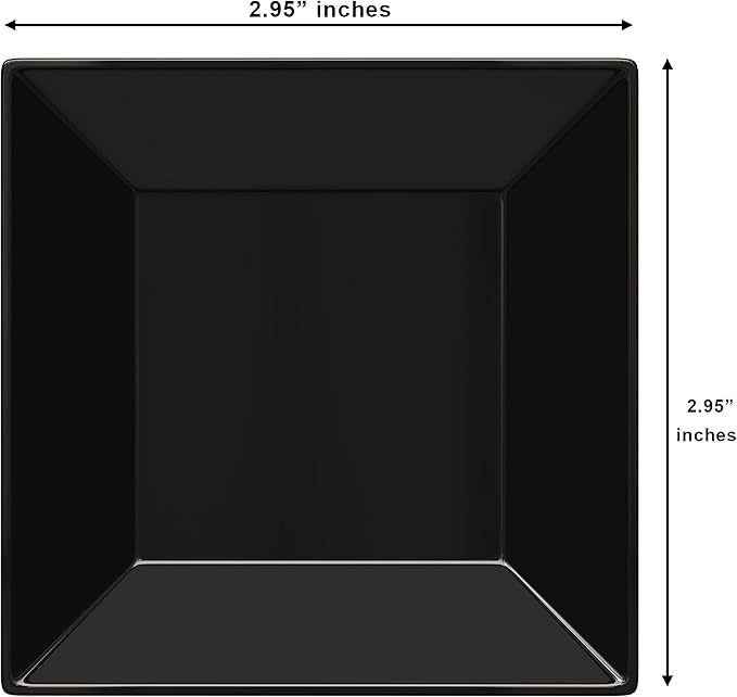 Exquisite Mini Disposable Appetizer Plates - 100 Pack 2.95" x 2.95" Black Plastic Dessert Plates - Elegant Design for Weddings, Birthdays, and Formal Parties - Stackable and Convenient - BPA Free