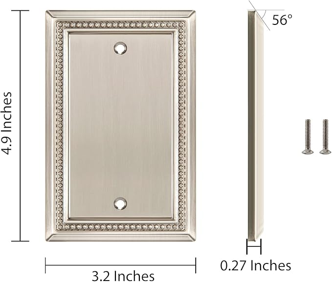 Henne Bery Sunken Pearls Heavy Duty Decorative Wall Plate Switch Plate Outlet Cover (Single Blank, 2 Pack, Satin Nickel)