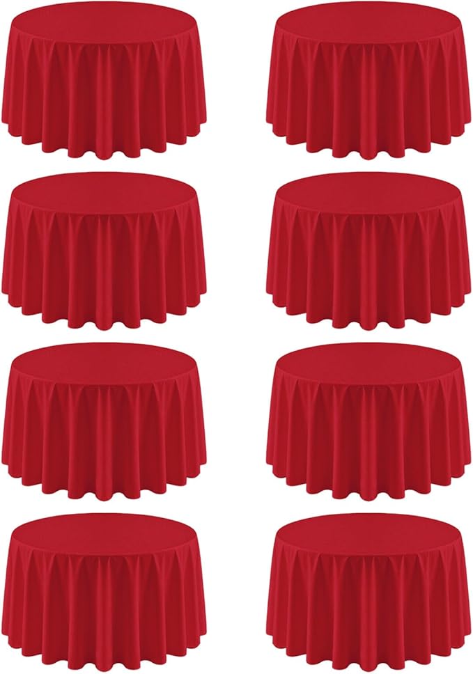 8 Pack Red Round Tablecloth 90 Inch Valentine’s Day Red Table Cloth, Washable Polyester Fabric Stain and Wrinkle Resistant Table Cover for Party Wedding Buffet Dining Banquet Anniversary