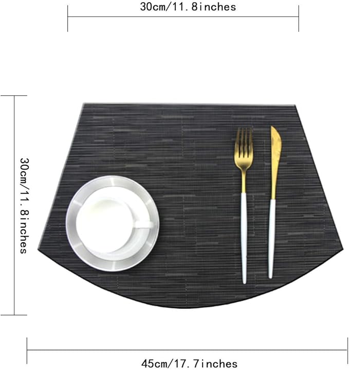 Wedge Shaped Placemats for Round Kitchen Table Woven Vinyl Non Slip Plastic Washable Table Mats Set of 4（Black）