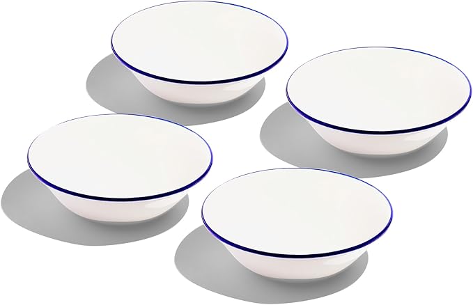 Made In Cookware - Set of 4 - Side Bowls - White With Navy Rim - Porcelain England