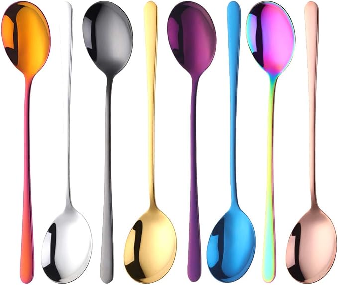 Buyer Star 8 Color Dinner Table Spoons 8-Inch Stainless Steel Metal Korean Soup Spoons