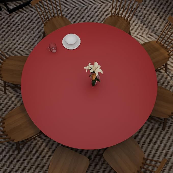 Round Table Pad, 1.8mm Thick, Dia.40 Inch, Leather Table Cover, Table Protector (Black+Wine Red)