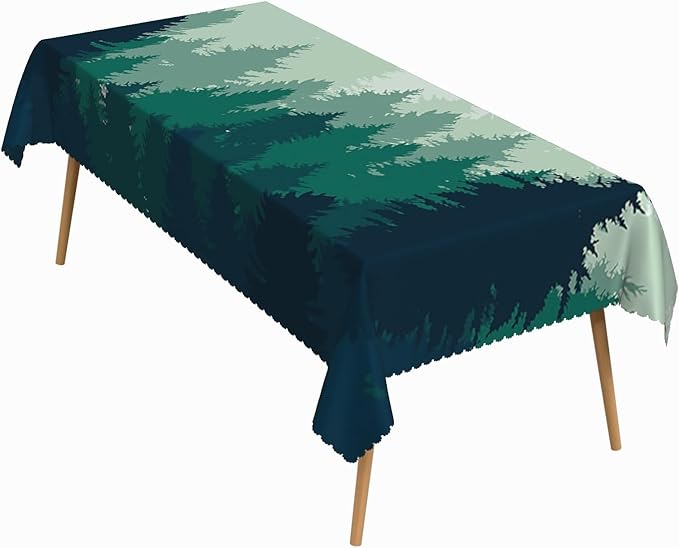 70x140 Inch Nature Rectangular Tablecloth Misty Pine Forest Silhouette Table Cloth Waterproof Durable Table Cover for Party Picnic Indoor Gaming Room Decor