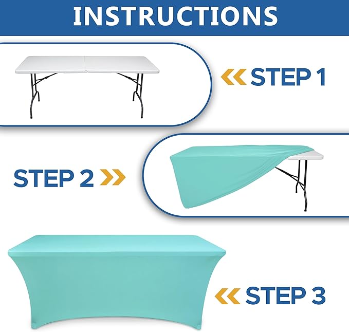 Stretch Table Cover for 4ft Rectangle Tables-8 Pack Aqua Blue Spandex Table Cloths with elastic-Folding Table for Party, Wedding, Vendor Booth Display, Banquet Buffet Event, Craft Trade Show