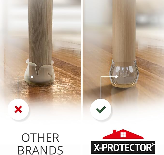 16 PCS Chair Leg Floor Protectors with Felt Pads X-Protector - 1.4" - 1.8" - Furniture Pads for Hardwood Floors - Clear Chair Pads - Floor Protectors for Chairs - Beige Chair Leg Covers!