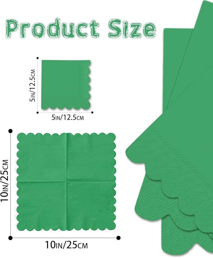 qiqee Brilliant Green Cocktail Dinner Napkins 5x5inch Disposable Beverage,Wedding, Birthday Party Dessert Wave Paper Napkins(120 Count)