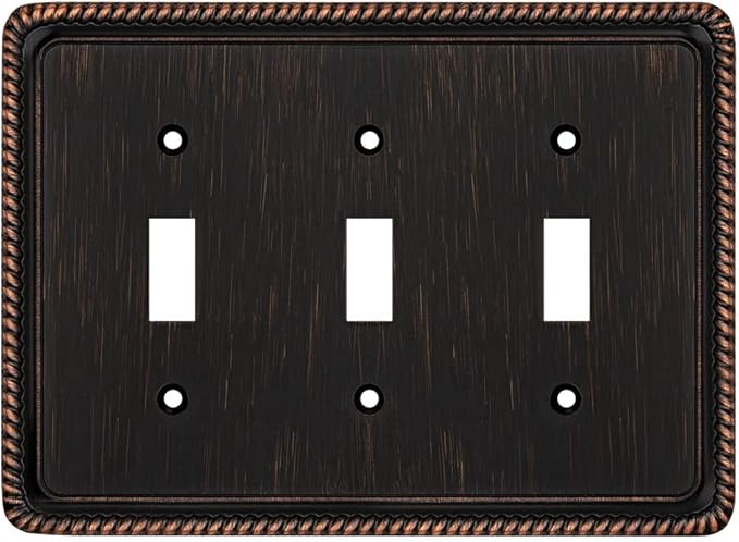 Henne Bery Rope Edge Decorative Wall Plate Switch Plate Outlet Cover (Triple Toggle, Aged Bronze)