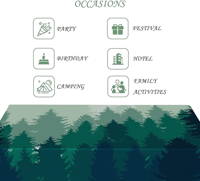 54x78 Inch Nature Rectangular Tablecloth Misty Pine Forest Silhouette Table Cloth Waterproof Durable Table Cover for Party Picnic Indoor Gaming Room Decor