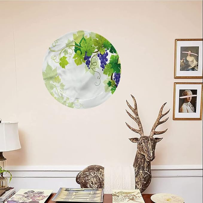 Ceramic Display Plate, Vine Ceramic Hanging Decorative Plate, Grapes with Fresh Foliage, 8 Inch, Living Room Kitchen Decoration Household, Multicolor