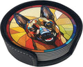 Drink Coaster Set of 6, Belgian Malinois Dog Mom Lover Gift,Leather Drink Coasters with Holder,6 Pack Cup/Bar/Drink Coasters for Table/Drinks/Coffee Protection Housewarming Gift
