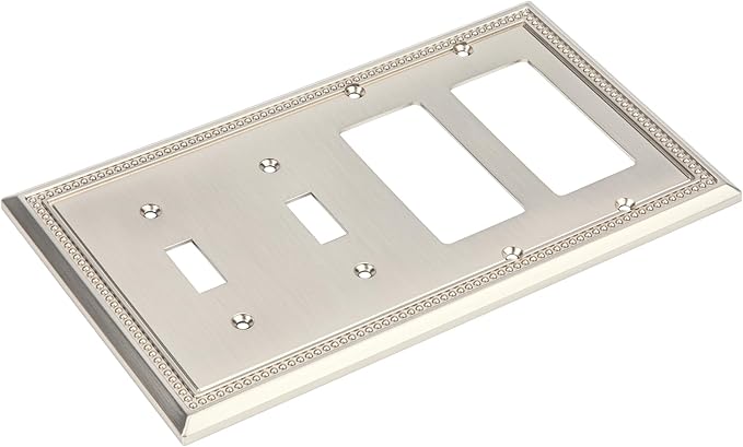 Henne Bery Sunken Pearls Decorative Wall Plate Switch Plate Outlet Cover (Double Toggle/Double Decorator, Satin Nickel)