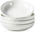 Sureasy Pasta Bowls Set of 4-30oz Large Ceramic Embossed Bowl Plates, 8.5 Inch Wide and Shallow Plate Bowls, Salad Bowl, Microwave, Oven & Dishwasher Safe, White