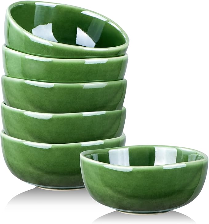 vicrays Ceramic Cereal Bowls Set - Porcelain 26 Ounce Soup Salad Bowls - Rice Dessert Cream Bowls Set - Chip Resistant Dishwasher Microwave Safe - Set of 6 (Green)