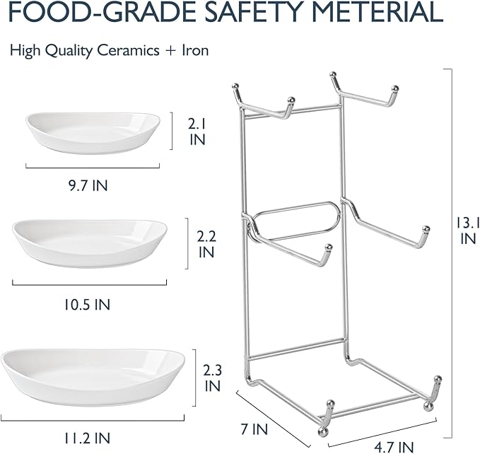 Fruit Bowl Basket for Kitchen Counter, 3 Tier Ceramic Serving Bowls with Metal Stand, Tiered Fruit Basket for Fruit, Vegetable, Snack, Nuts, Serving Tray Set for Entertaining