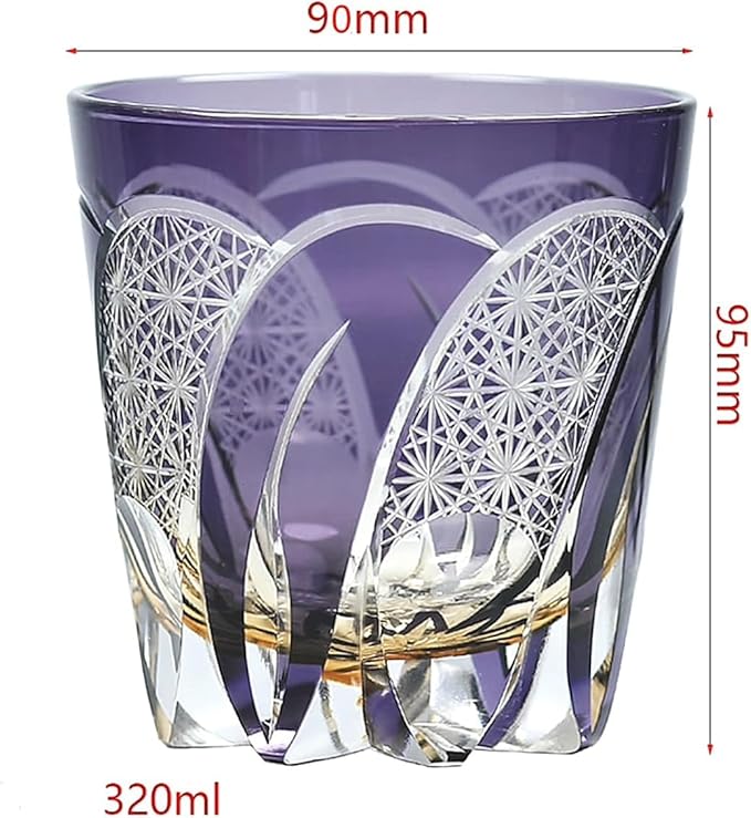 Hand-Cut Crystal Whiskey Glass, 320ml Edo Style, Ideal for Cocktails, Vodka, and Beer - Unique Drinking Glasses (Style 2,Set of 3)