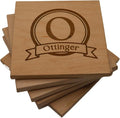 Personalized Wooden Coasters with Monogram, Wedding Date Engraved, Family Name- Choice of Wood (Name Inside Initial Round)