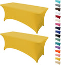 2Pack 4FT Table Cloth for Rectangular Fitted Events Stretch Yellow Table Covers Washable Spandex Tablecloth Protector for Party, Wedding, Cocktail, Banquet, Festival