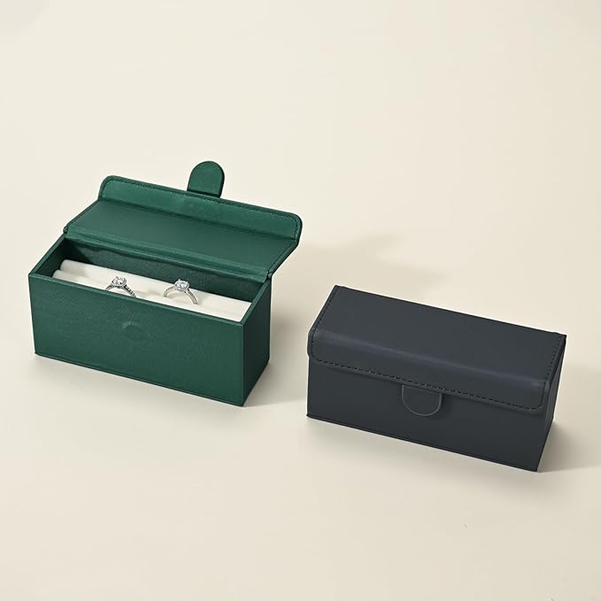 Oirlv Travel Rings Storage Box: Compact Multi-Ring Organizer Case, Premium Leather & Velvet Lined for Tangle-Free Protection, Portable Jewelry Case for Weekend Trips & On-the-Go(Green)