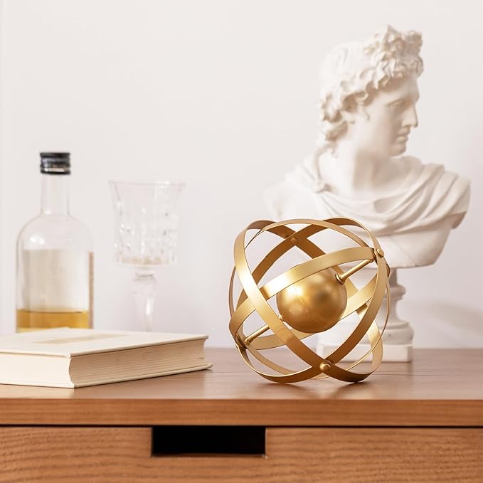 Metal Table Top Decor, 3D Metal Geometric Sculpture, Gold Abstract Sculpture for Home Decor, Table Decorations for Home, Decorative Sphere Art Decor