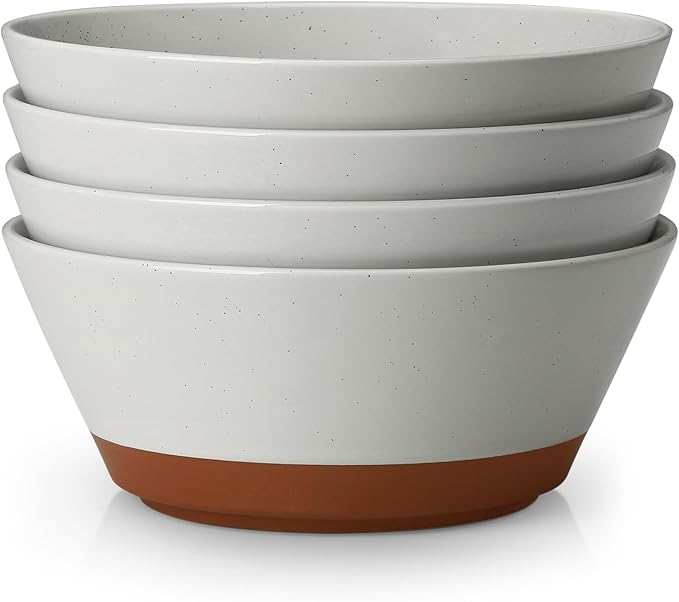 MALACASA Soup Bowls, Ceramic Salad Bowls Set of 4, 35oz Ceramic Bowls for Ramen, Cereal, Fruit and Pho, Microwave & Dishwasher Safe, Speckled Deep Bowls, Grey & Brown