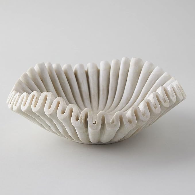 Marble Bowl Fruit Bowl, Stone Bowl Decorative Bowl Decorative Trays Marble Fruit Bowl Marble Ruffle Bowl Marble Floral Bowl Home Decor Gifts (Set of 8 and 12 inch)