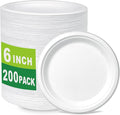 200 Count 6 Inch Small Heavy Duty Compostable Dessert Plates, Biodegradable Bagasse and Bamboo Fiber Paper Plate