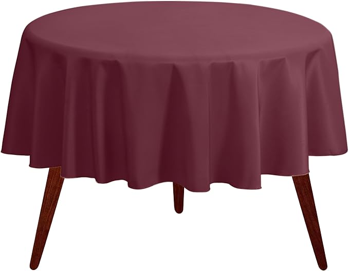 Gee Di Moda Round Tablecloth - 132 Inch Burgundy Round Table Cloth for 72 to 96 Inch Round Tables - Heavy Duty Washable Fabric - for Buffet Table, Holiday Party, Dinner, Wedding & Baby Shower
