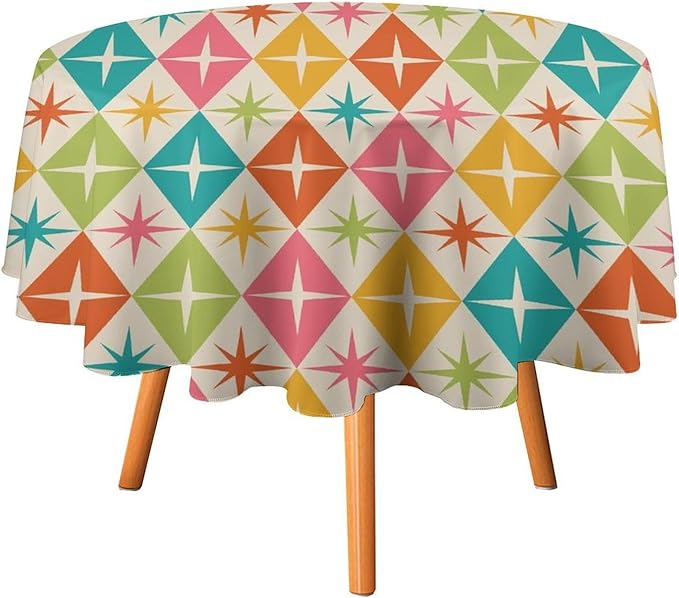 Abstract Geometric Round Tablecloth, Mid Century Retro Abstract Vintage Tablecloth for Home Party Dining Room Kitchen Decor 36Inch(90cm)